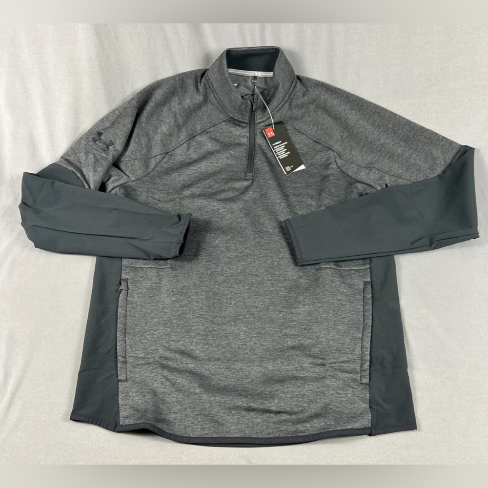 Under Armour Golf Pullover Fleece 1/4 Zip Medium Gray Black Polyester